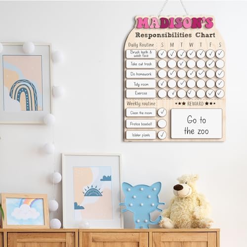 Personalized Wooden Daily Routine Chart 12x15", Responsibilities Chart for Kids, Routine Chart for Toddlers, Weekly Routine Chart for Girls, Kids Wooden Chore Chart - Image 7