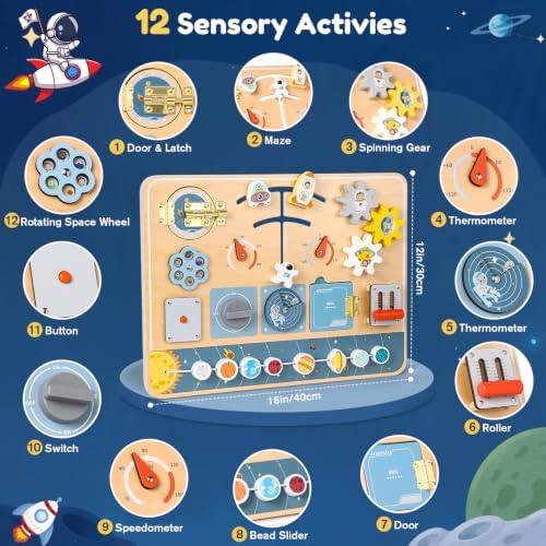 Lewo Montessori Busy Board, Wooden Sensory Activity Toys for Toddlers 3 4 5 (Spaces) - Image 2