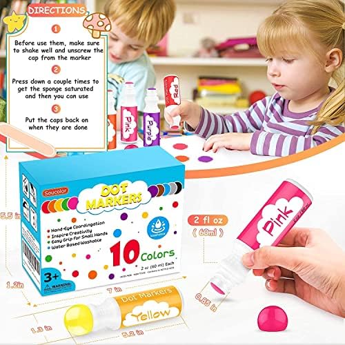 Soucolor 20 PCS 10 Colors Kids Washable Dot Markers,48 Page Activity Book - Image 7