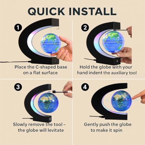 Magnetic Levitating Globe with 7-Color LED Lights, 360° Rotating Floating World Map Lamp, STEM Educational Night Light for Geography Learning, Cool Desk Decor & Unique Gift for Kids & Adults - Image 6