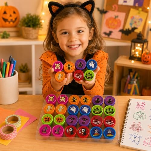 Cinrobiye 24 Pcs Halloween Stampers Party Favor Set, Cute Trick or Treat Stamps for Kids Halloween Party, Classroom Rewards, Goody Bag Fillers, Spooky Party Supplies - Image 7