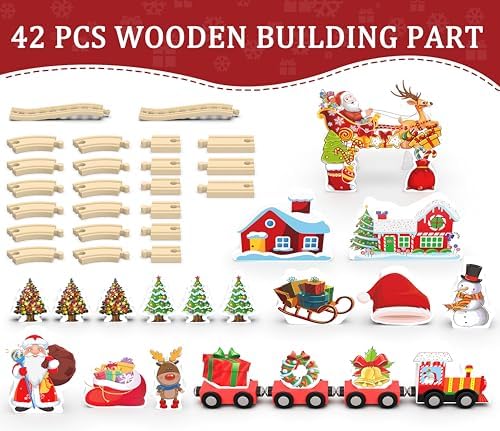 Wooden Train Set, Train Track for Toddlers 3-5, Wooden Tracks Kids Girls Boys Toys, 42Pcs Trains Toy Set for 3 4 5 6 Year Old Compatible with Thomas, Brio - Image 2