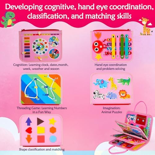 Montessori Busy Board for Toddlers – Sensory Busy Book with Buckles, Zippers, Letters, Animals, Toddler Activities – Fine Motor Skills Development Learning for Boys Girls Travel Activity - Image 7