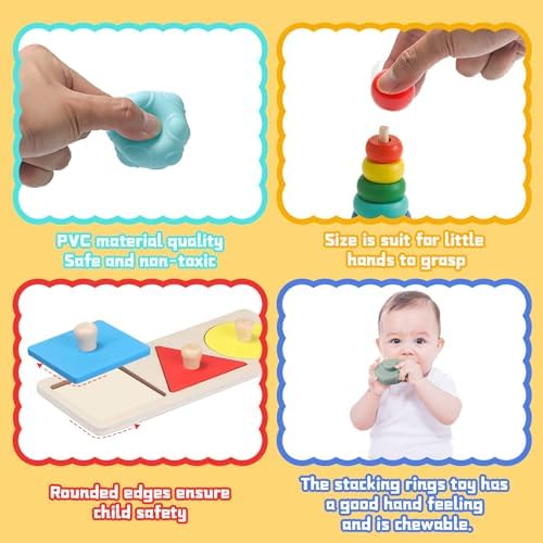 Montessori Toys for Babies 6-12 Months,1 Year Old,8 in 1 Learning Educational Set Wooden Sensory Toys for Baby Toys 12-18 Months (Includes Tissue Box Toy,Rainmaker and More) - Image 2