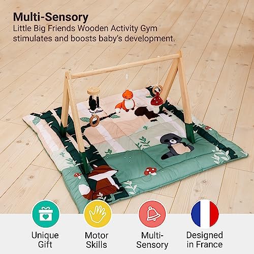 Little Big Friends Wooden Baby Activity Gym – Montessori Play Gym for Babies | Encourages Motor Skills & Sensory Development | Includes Crinkle Fabrics, Wooden Chimes & Hanging Toys – Forest - Image 2