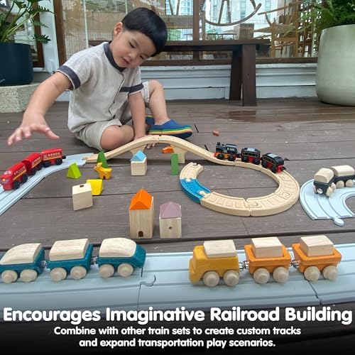 PlanToys® Cargo Train Wooden Montessori Vehicle Kids Play Set with Blocks - Image 7