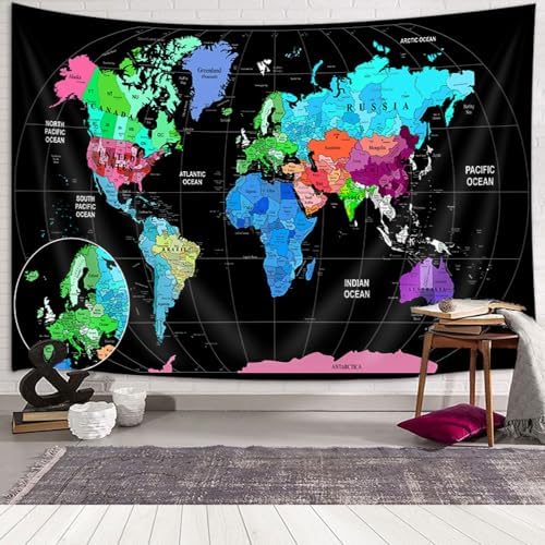 World Map Tapestry for Kids Student, World Map with Countries and Major Cities Tapestries Educational Asia Europe South City Topography America Africa Japan Wall Tapestry 40X30 Inch(Turquoise) - Image 3