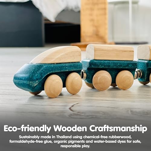 PlanToys® Hybrid Train Wooden Montessori Vehicle Kids Play Set for Kids - Image 7