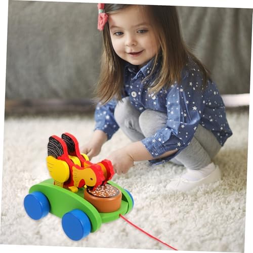 Kids Wooden Chicken Pull Toy Cart for Early Educational Play - Image 2