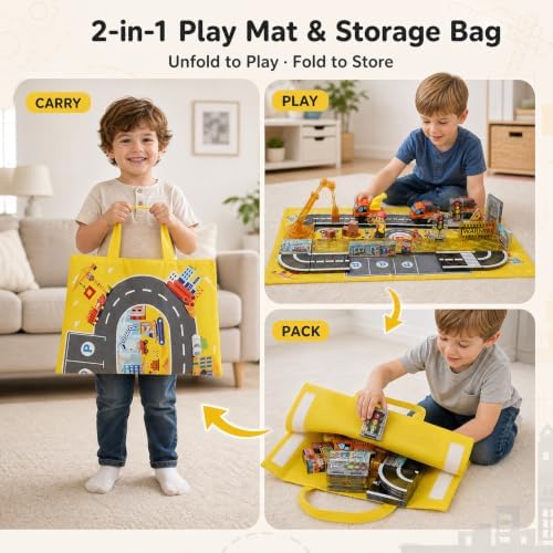 burgkidz Magnetic Tiles Construction Set – Engineering Blocks with Crane, 2 Detachable Vehicles (Build on Chassis), Ramp & Slide, Play Mat & Bag – STEM Toy for Ages 3-8 (47PCS, Premium ABS) - Image 7