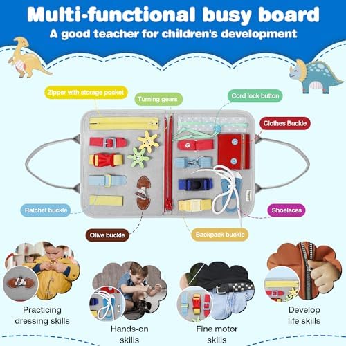 JHkim Busy Board Montessori Toys for Boy & Girl Birthday Gifts, Autism Sensory Travel Toy, Educational Activity Sensory Busy Book for Learning Fine Motor Skills, Gray - Image 2
