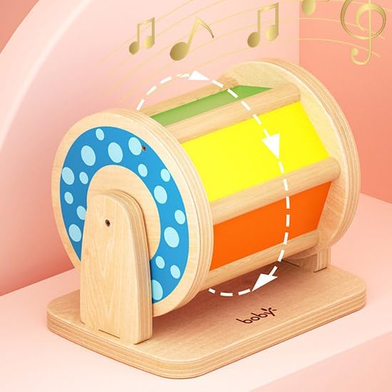 Dailyfunn Montessori Toys Wooden Spinning Drum Tummy Time Floor Mirror Toy for Babies Toddlers 1-3 Years Old - Image 7
