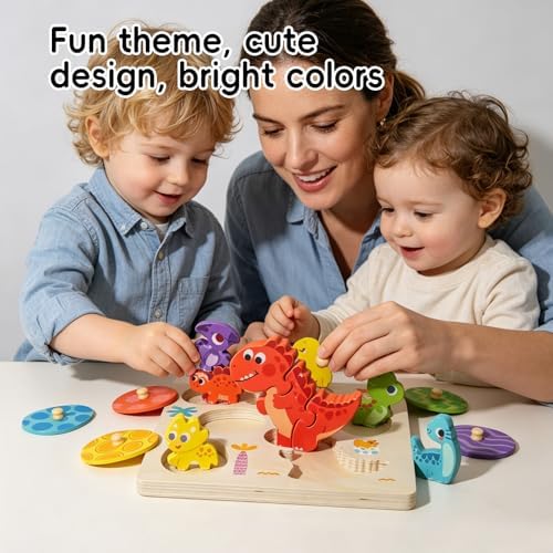 Upgraded Montessori Dinosaur Puzzle for Toddlers, 3-Piece T-Rex Puzzle + 5 Egg-Shaped Matching Puzzles, Safe Wooden Educational Toy for 1-3 Years 2-4 Years Old Boys Girls, - Image 6