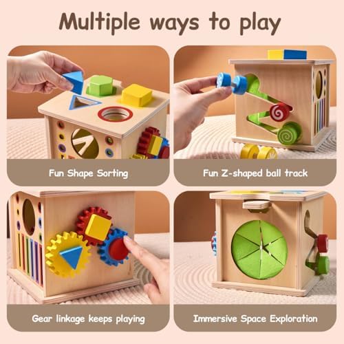 TOMMYHOME Wooden Montessori Multifunctional Sensory Box 8-in-1,Help Children Improve Their Arithmetic Skills and Color Recognition abilities.Coin Box - Image 2