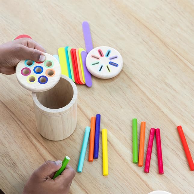 Fat Brain Toys 3-in-1 Sorting Cup, Wooden Color and Shape Matching Activity, Montessori-Inspired Self-Directed Play for Preschoolers and Kindergarteners, Ages 3+ - Image 5