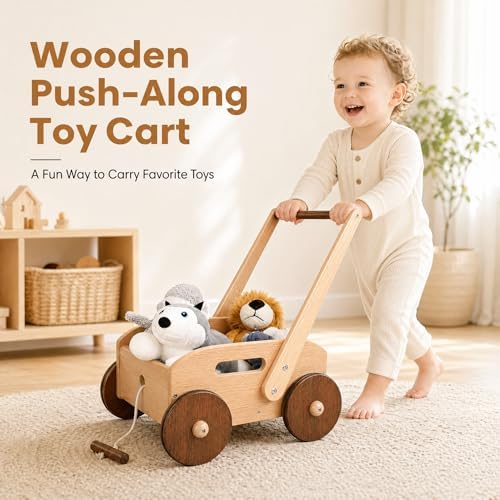 Woodtoe Wooden Baby Walker, Adjust Speed Learning Walker, Baby Push Gifts - Image 2