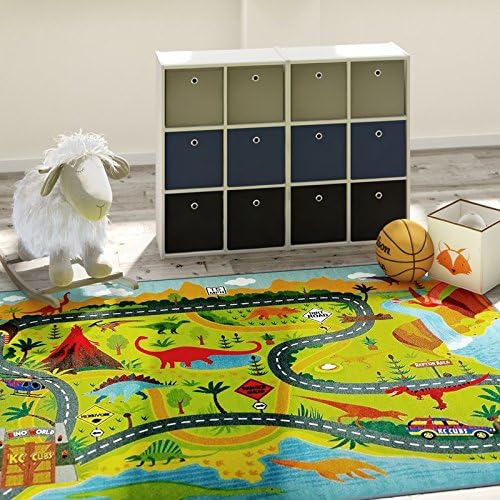 KC Cubs 5x7 Dinosaur Toy Car Dino Road Rug – Educational Play Mat Carpet for Kids, Toddlers, Nursery, Classroom, Playroom, Baby Daycare, Boys & Girls - Image 6