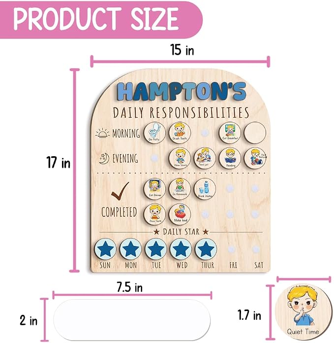 Personalized Wooden Chore Chart for Kids 15x17", Visual Schedule, Routine Chart for Kids, Morning Bedtime Routine Chart for Toddlers Ages 2-4, Daily Kids Schedule Board for Home (12) - Image 8