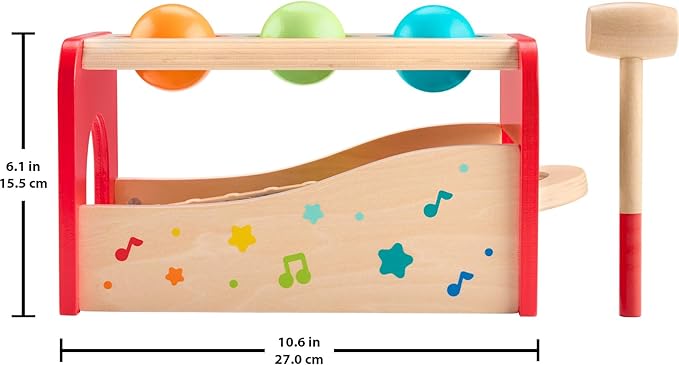 Fisher-Price Wood Toddler Toy Pound & Tap Bench Xylophone, 6-Piece Wooden Musical Activity for Preschool Kids Ages 18+ Months