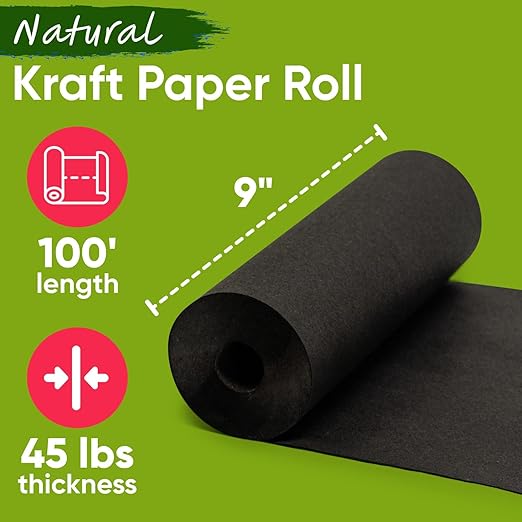 9" x 1200" USA-Made Black Kraft Paper Roll, 45 Lbs/66 GSM Thickness, American Quality Colored Roll Paper for School, Bulletin Board, Crafts - Odorless, Non-Toxic, Safe for Kids