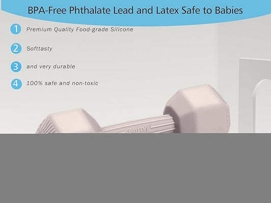Giftty Baby Dumbbell Toy - Silicone Infant Rattle Teething Toy Teether Toddler Sensory Toy Durable Safe Exercises Workout Weight - Great Gift for Girls and Boys (1pcs 4.8oz - Cream)