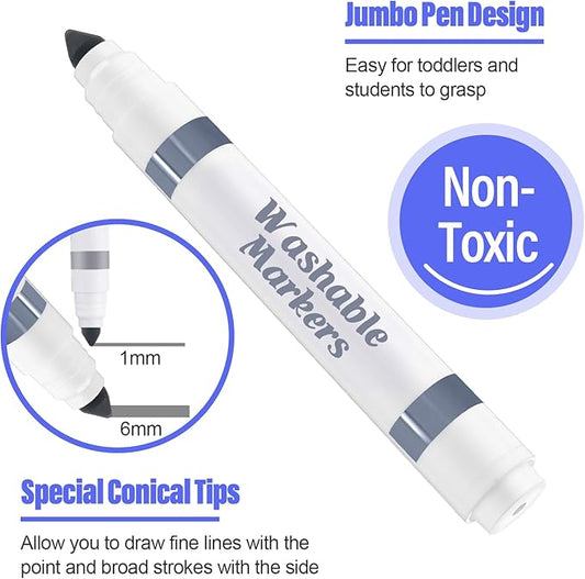 Janlaugh 36 Pcs Gray Washable Markers Bulk Coloring Broad Line Markers for Gray Conical Tip Drawing Pen for Christmas, Supplies, Travel Art Shower Gender Reveal Party Supplies, Ages 6+