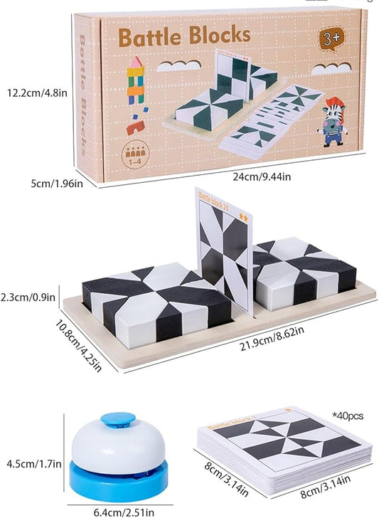 Wooden Hidden Block Puzzle - Geometric Hidden Puzzle Building Blocks | Educational Engaging Building Toy & Brain Teaser with 40 Challenges Cards & Bell for Kids 4-6 Years Old