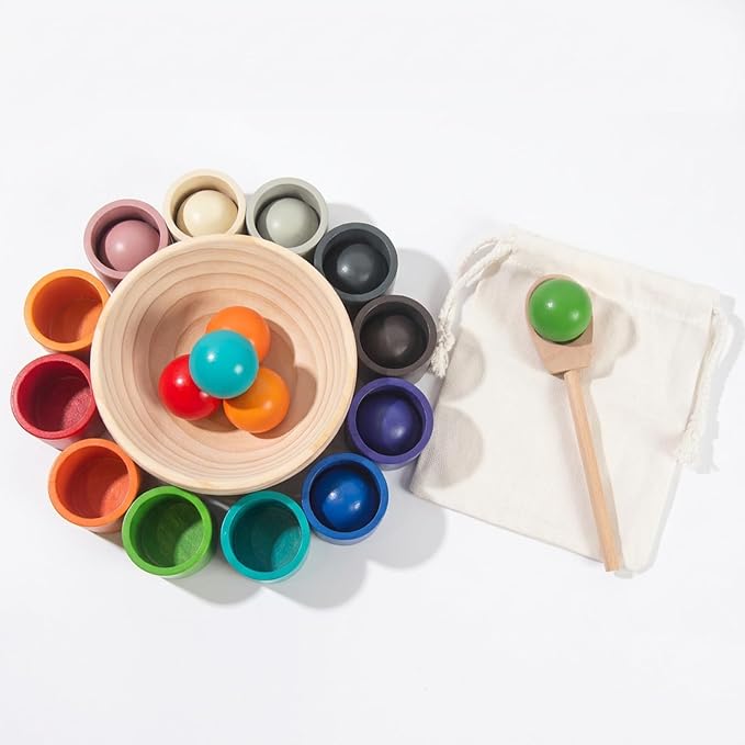 WOODENFUN Rainbow Balls in Cups Toddler Montessori Toys for 3 Year Old Up - Image 7