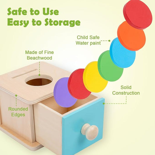 Adena Montessori Infant Toddlers Coin Box Montessori Toys for 6-12 Months Babies 1 Year 2 Year Old (2 in 1,Coin&Ball, Blue Door)