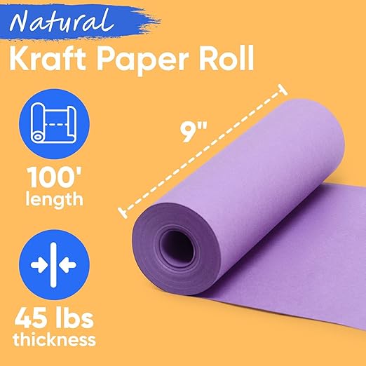 9" x 1200" USA-Made Lilac Kraft Paper Roll, 45 Lbs/66 GSM Thickness, American Quality Colored Roll Paper for School, Bulletin Board, Crafts - Odorless, Non-Toxic, Safe for Kids