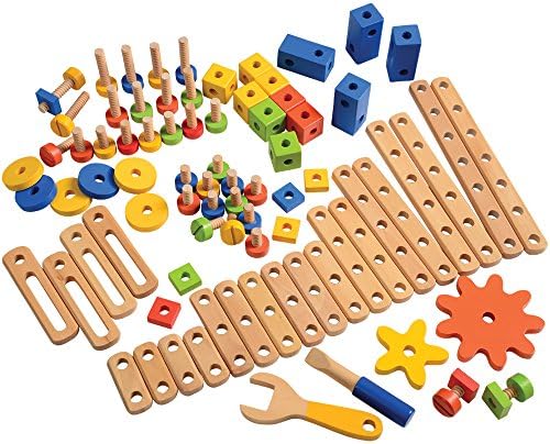 Constructive Playthings Wood Stress Nut and Bolt Builder with Activity Cards, Building Toys for Toddlers, Early STEM and Fine Motor Skills, 84-Piece Kids Playset, Ages 3 Years Plus - Image 2