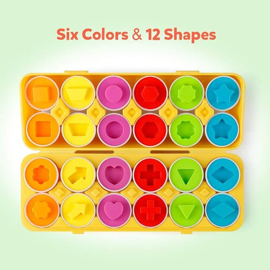 Coogam Matching Eggs 12 pcs Set Color & Shape Recoginition Sorter Puzzle for Toddlers Easter Travel Game Early Learning Educational Fine Motor Skill Montessori Gift for Year Old Kids - Image 2