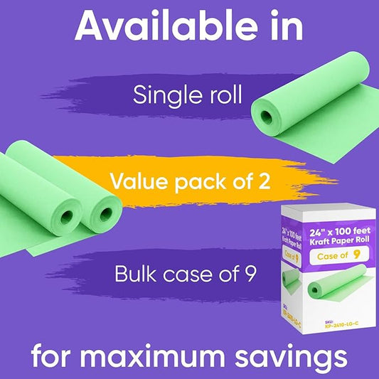 24" x 1200" (100 ft) Light Green Kraft Paper Roll (Value Pack of 2), 45 lbs Thickness, Made in USA Colored Craft Paper for School, Bulletin Board - Odorless, Non-Toxic, Safe for Kids