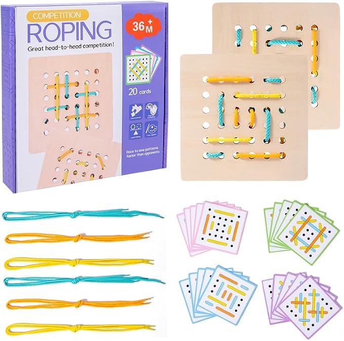 EduLand Montessori Montessori Practical Life Montessori-Inspired Sewing Lacing Weaving Wooden Boards with Lacing Ropes Pattern Cards Montessori Sewing Boards for 2 3 4 5 6 7 8 Years Old Toy Gift Set - Image 8