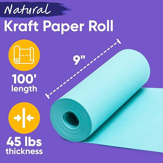 9" x 1200" USA-Made Light Blue Kraft Paper Roll, 45 Lbs/66 GSM Thickness, American Quality Colored Roll Paper for School, Bulletin Board, Crafts - Odorless, Non-Toxic, Safe for Kids