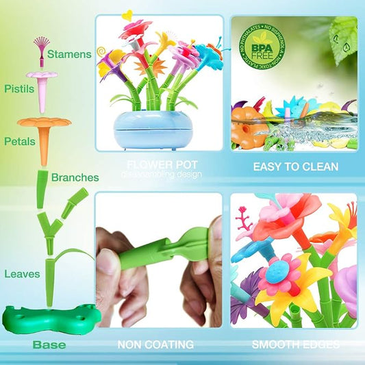 BIRANCO. Flower Garden Building Set - Grow up! Fun Stacking Toys for Toddlers and Kids Age 3-6 Year Olds, Educational Activity for Preschool, Cool STEM Gardening Gifts for Girls (138 PCS) - Image 2