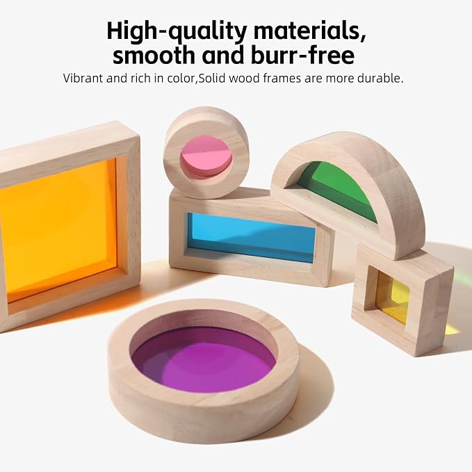 Dinhon 32-Piece Acrylic Rainbow Building Blocks Set for Kids - Colorful Stacking Blocks, Educational Toddler Puzzles, Preschool Learning Toys, Gifts for Ages 1 2 3 4 5 Boys and Girls - Image 7