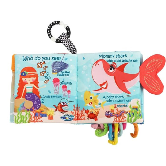 Fish Baby Books Toys, Touch Feel Cloth Crinkle Books for Babies, Infant Toys 0-6, 6-12, 12-18 Months,Early Learning Education Toys,Shower Baby Christmas Gifts for Boys Girls,Teething,Mirror,Shark