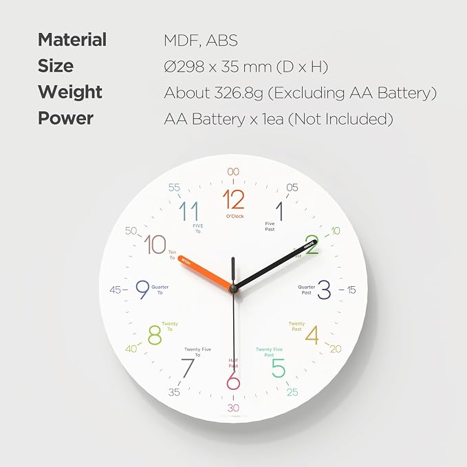 mooas Easy Learning Flatwood Wall Clock,12" Wood Clock - Image 9