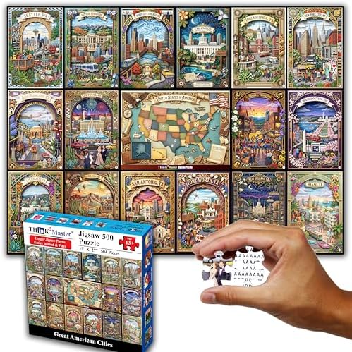 Think2Master Great American Cities 500 Pieces Large Format Jigsaw Puzzle: 13+, Teens, Adults & Families. USA Cities Collage. Beautiful Paper Cut Illustrated Cityscape. Great Gift. Size: 26.8” X 18.9” - Image 7