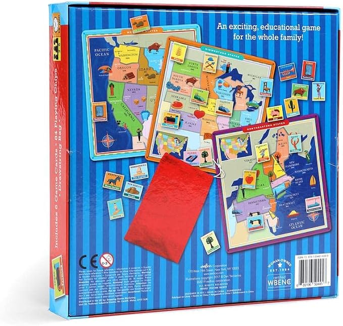 eeBoo: United States Geography Bingo Game, for 2 to 6 Players, Includes 6 Game Cards, 84 Playing Cards, & Drawstring Bag, for Ages 5 and up - Image 11