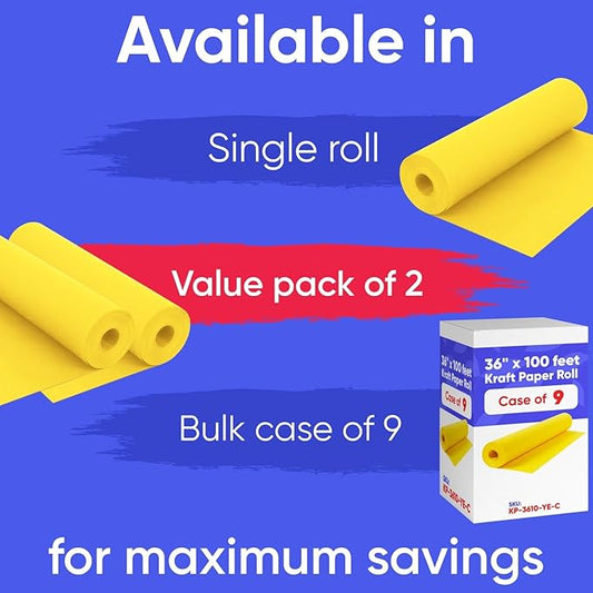 36" x 1200" (100 ft) Yellow Kraft Paper Roll (Value Pack of 2), 45 lbs Thickness, Made in USA Colored Kraft Paper for School, Bulletin Board - Odorless, Non-Toxic, Safe for Kids
