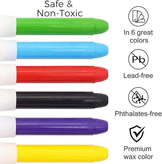 Lebze Jumbo Crayons for Toddlers, 6 Colors Washable Crayons, Easy to Hold Silky Large Crayon for Babies and Children, Safe Non Toxic