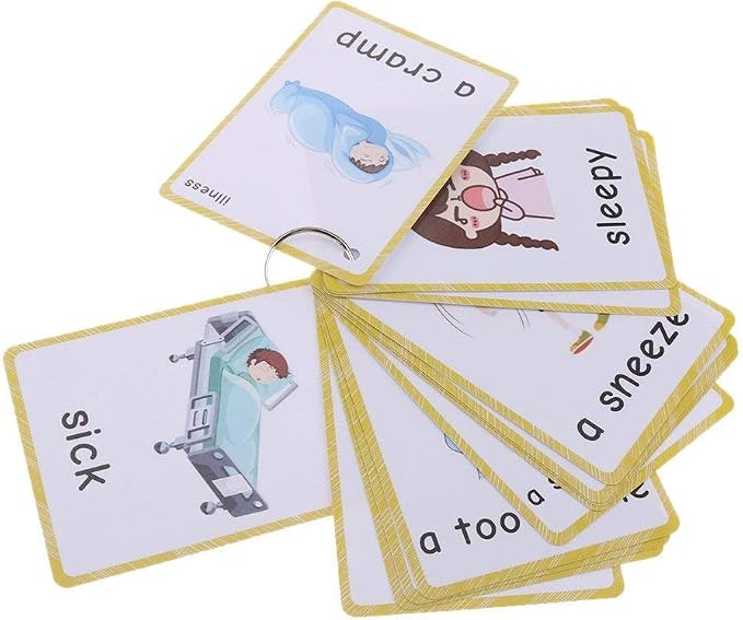 SANTSUN 14 Illness & Disease Expression English Flash Cards, Study Cards (4.72 x 3.54 Inch) with 1 Ring, Pocket Laminated Flashcards for Ages Pre-K & K - Image 9