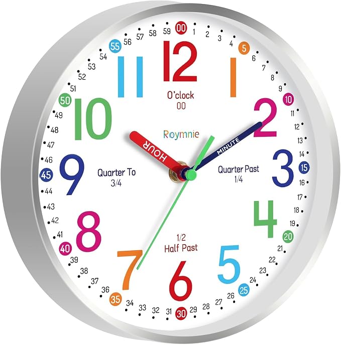 Roymnie Wall Clock 12" for Kids Learning Battery Operated Teaching Silent - Image 9