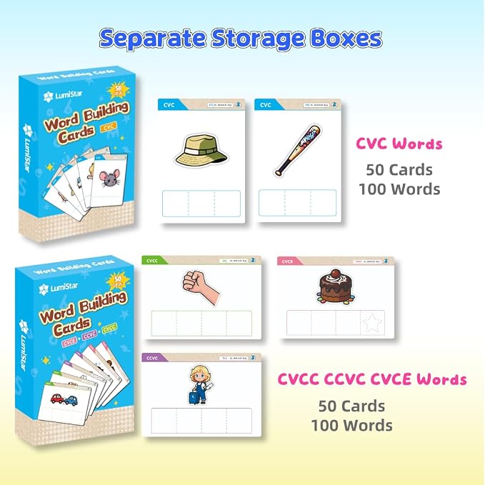 CVC CVCC CVCE CCVC Word Building Activity Cards 100 Writing & Spelling Phonics Flash Cards with 200 Words Phonemic Awareness Classroom Must Have Sight Words Practice Kindergarten Homeschool Supplies - Image 9