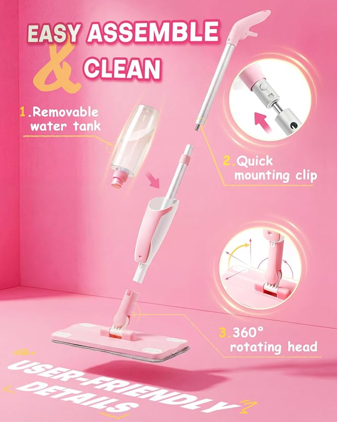 Pink Mini Spray Mop for Toddler-Girls Montessori Cleaning Toy that Real Spray Water,Pretend Playhouse Essentials for Girls Ages 3-8,Toddler Educational Housekeeping Set - Image 8