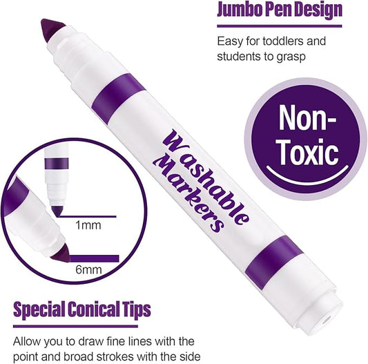 Janlaugh 36 Pcs Purple Washable Markers Bulk Coloring Broad Line Markers for Kids Conical Tip Drawing Pen for Christmas, School Supplies, Travel Art Baby Shower Gender Reveal Party Supplies, Ages 6+