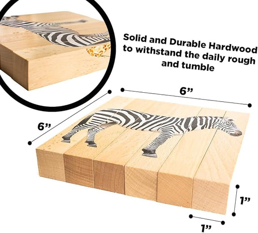 Wooden Animal Chunky Puzzles for Toddlers 2+ Years - Montessori 4 in 1 Safari Animal Block Puzzle Toy - Image 2