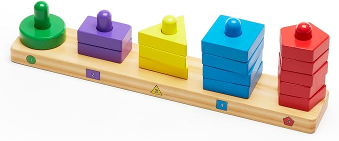 Melissa & Doug Stack and Sort Board - Wooden Educational Toy With 15 Solid Wood Pieces - Image 9